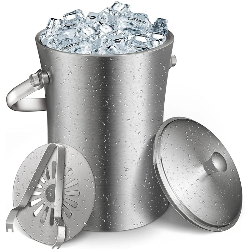 

Ice Bucket, Double Wall Ice Bucket Ice Bucket Set Keeps Ice Cold & Dry Great For Bar, Party, Chilling Beer,And Wine