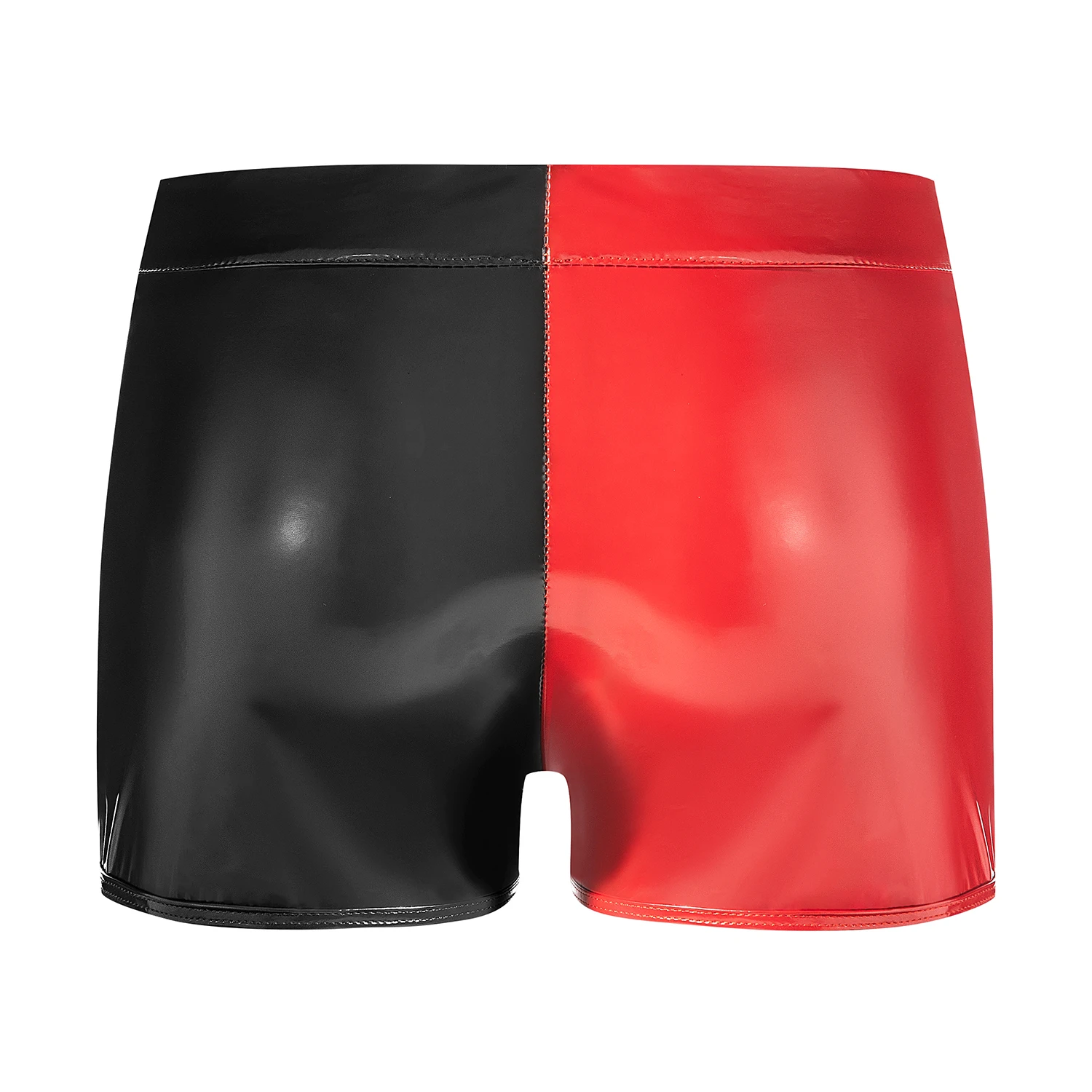 Male Glossy PU leather Boxer Underpants Sexy Zipper Open Crotch Lingerie For Men Shiny Leather Short Pants Crotchless Sexi