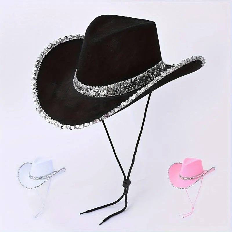 Women Summer Fashion Solid Party Sequin Elegant Top Hat Adjustable Length Glitter Shining Hat 1 Piece fashion hat