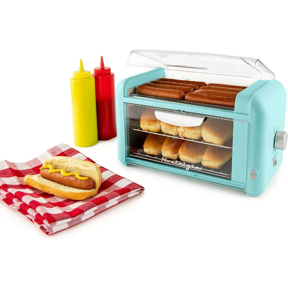

Extra Large 8 Hot Dog Roller & 8 Bun Warmer, Stainless Steel Grill Rollers, Non-stick warming racks, Adjustable Timer