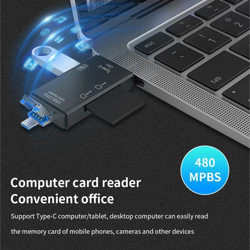 1-4개 6 in 1 카드 리더기 외장 U 디스크 TF 카드 SD 카드 키보드 마우스 카메라 USB 타입-C 인터페이스 플래시 드라이브 카드 어댑터