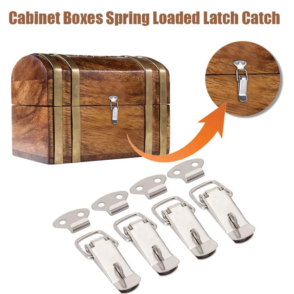 4pcs Stainless Steel Spring Loaded Toggle Box Trunk Catches Hasps Clamps
