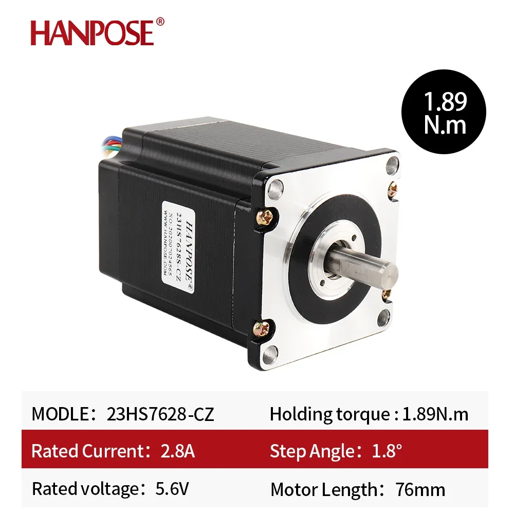 2.8A 189N.cm 4 리드 네마23 스테퍼 모터 24V 2상 1.8도 23HS7628-CZ 3D 프린팅 부품 의료 산업용 후방 출력