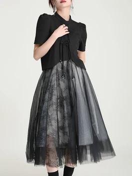 Women Half Dress Lace Mesh Floral Spring Fall Summer Street Casual Party Black Punk Skirt 5