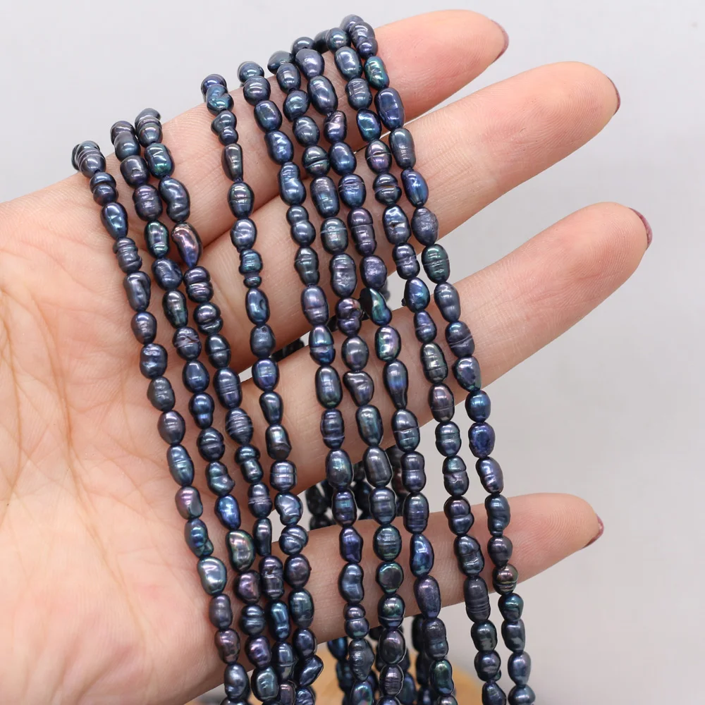 

Natural Freshwater Pearls Black Rice Beads 3/4/5/6/7/8/9mm For Jewelry Making DIY Necklace Bracelet Accessories Charms Gift 36CM