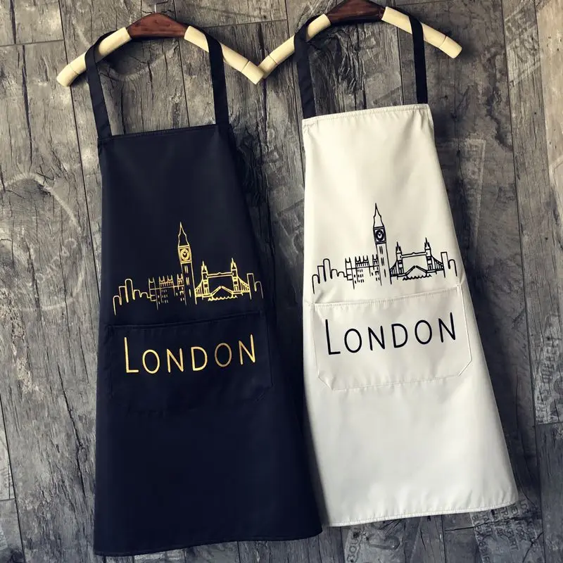 

Fashion Working Apron Waterproof Chef Cooking Aprons for Women Kitchen Gifts Black with Pocket New London Style Uniform