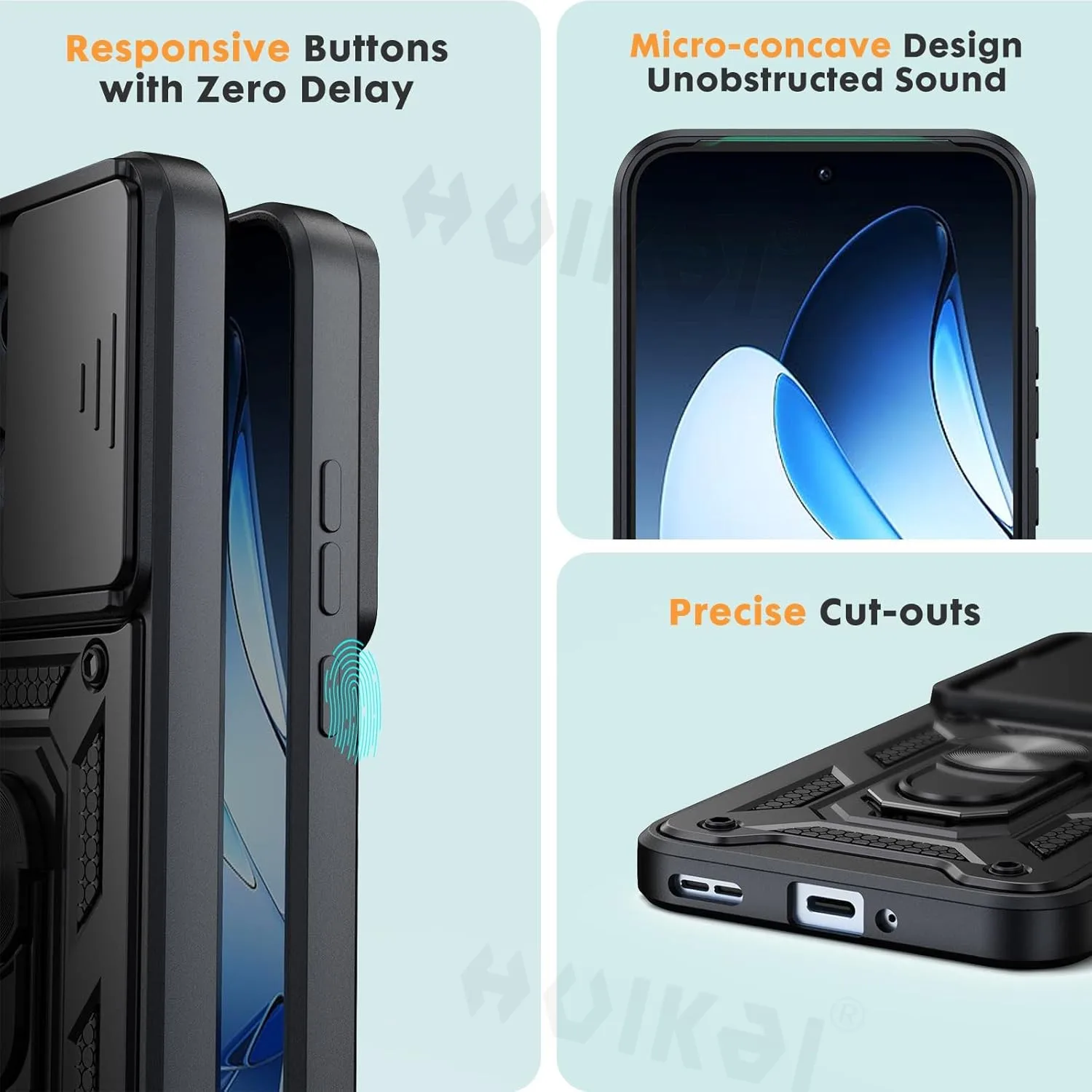 Shockproof Armor Phone Case with Slide Camera Protector and Kickstand