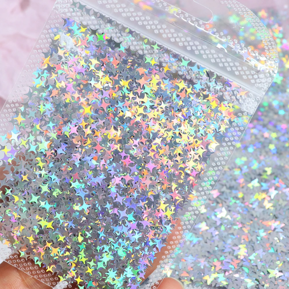 Holografische Lasersterne, Pailletten, Glitzer für Epoxidharzfüllung, glänzende Pentagramm-Pailletten, DIY-Schmuck, Schlüsselanhänger, Basteln