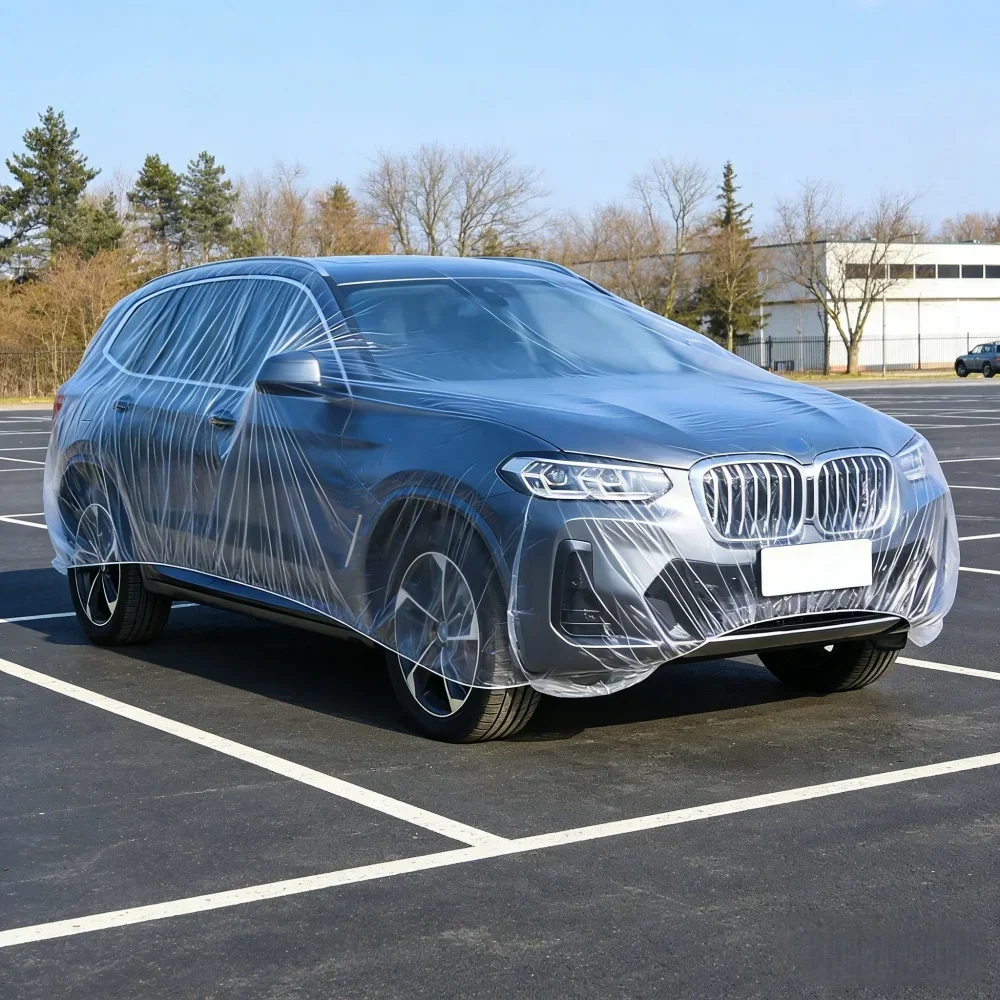 Universal Clear Protective Car Cover – Water-Resistant, Dustproof, Disposable, Easy-to-Use