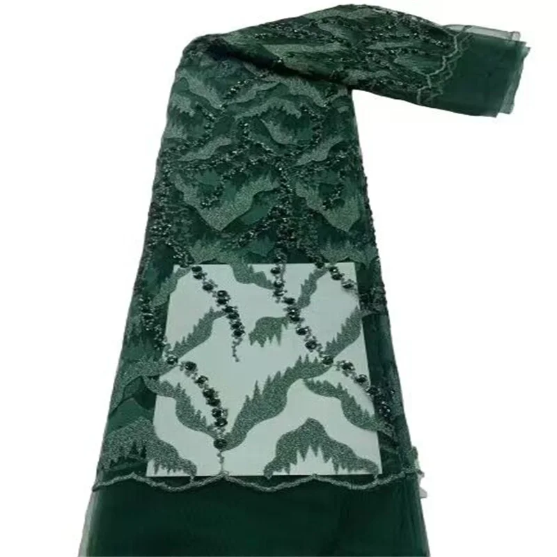 

African Lace Fabric 2023 Green High Quality Nigerian Embroidery Velet Lace with Sequins for Sew Elegant Party Dressesewing