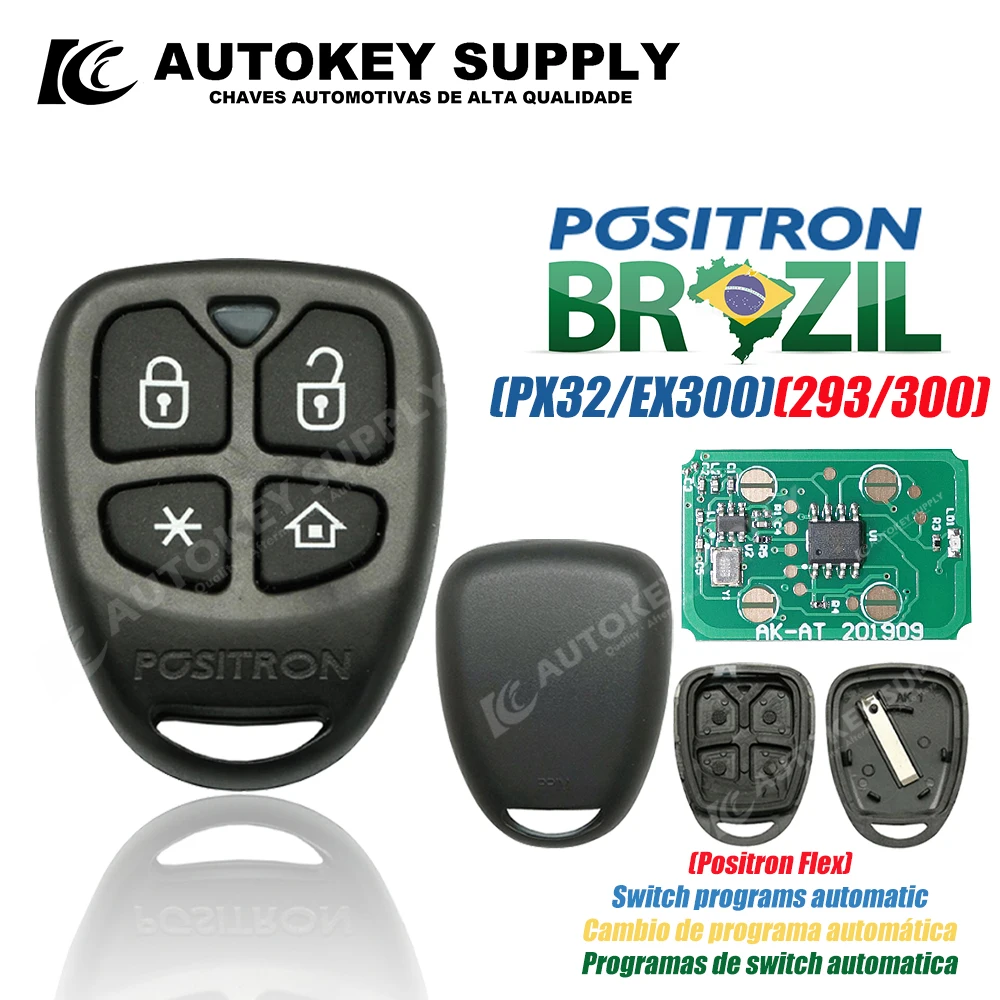 AutokeySupply AKBPCP168AT AKBPCP123AT Remote Key Alarm System PX46-Double Program (293/300) For Brazil Positron Flex car remote key car key