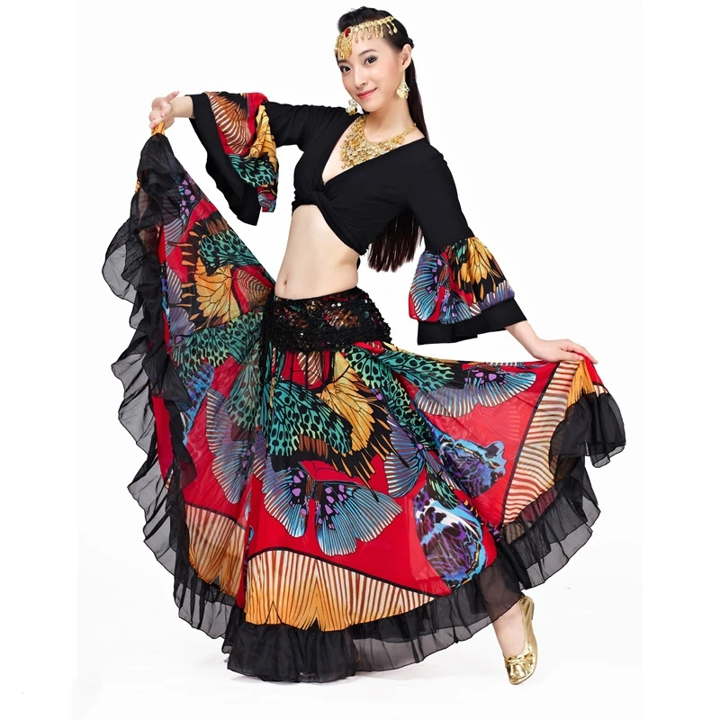 

720 Degree Flower Printed Gypsy Skirt Belly Dance Tribal Clothing Belly Dance Costume Flamenco Clothes Women Belly Dancing Dress