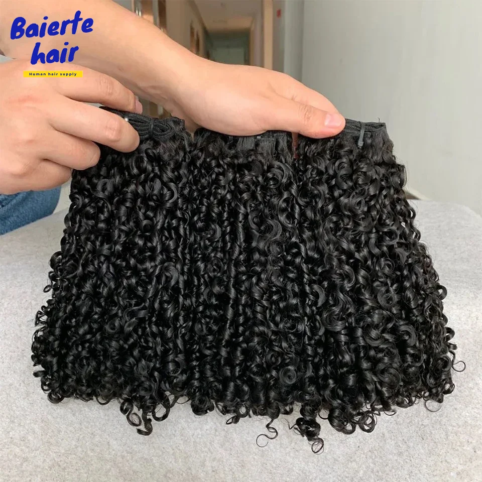 15A Pixie Lockige Haarbündel, Kinky Curly Echthaar, 3/4 Bündel-Set, Unbehandeltes Jungfräuliches Lockiges Echthaar, Haarverlängerung mit Doppelten Tressen – Detail 2