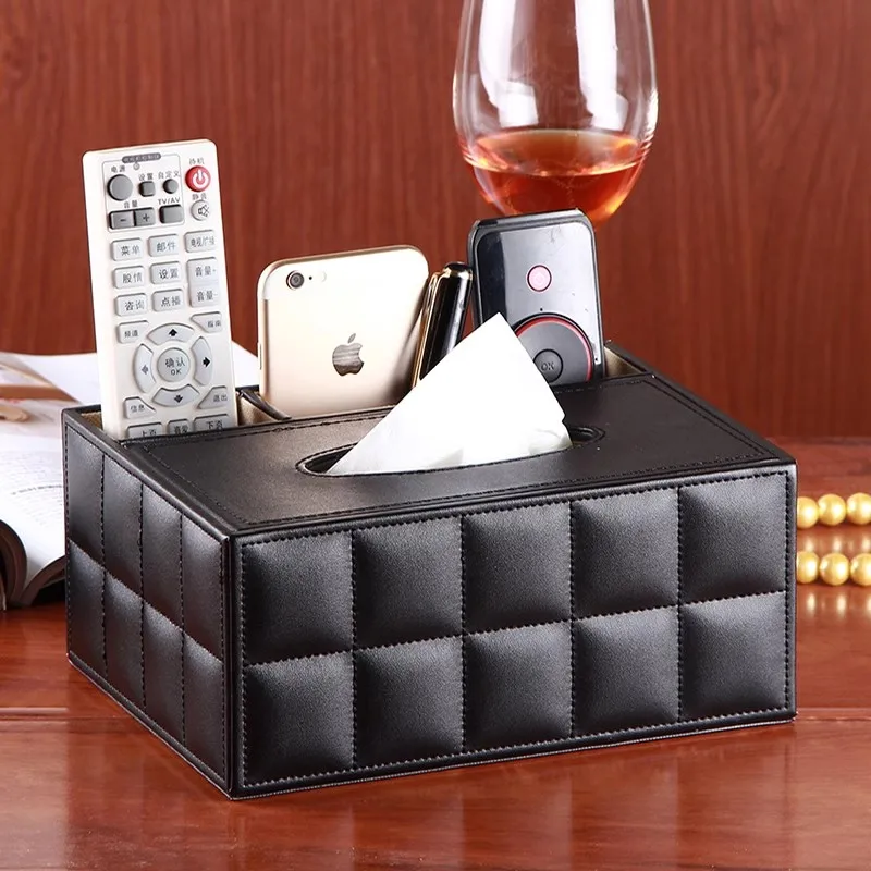 Fashion Multifunctional PU Leather Tissue Box Remote Control Storage Box Living Room Coffee Table Napkin Pumping Paper Box 4