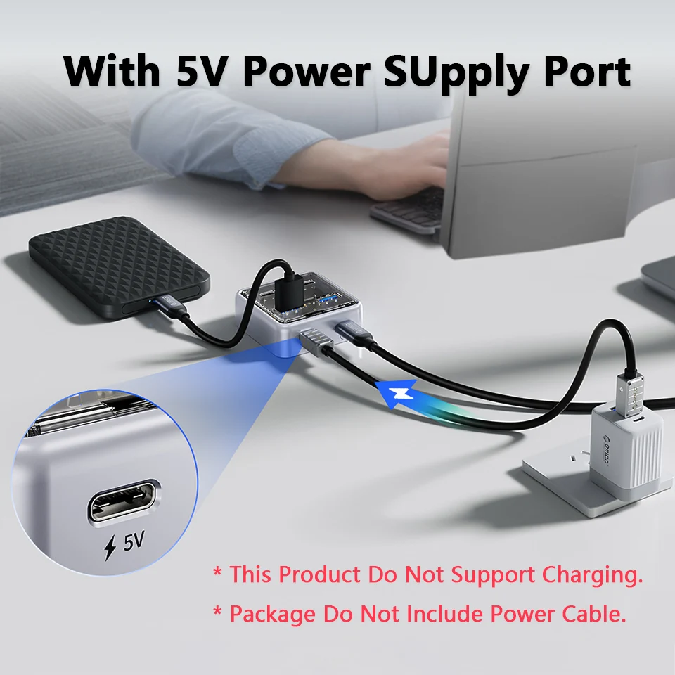 Orico-multi Hub Splitter para Laptop e pc Usb a tipo c 10gbps tipo c Multi Estação de Ancoragem Adaptador Extensor Portas - Imagem 3