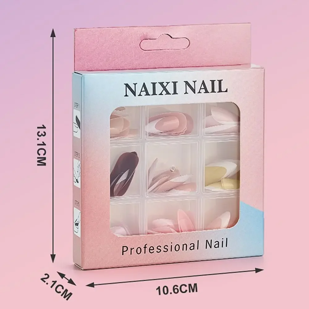 108pcs New Mixed Color French False Nail Pink Almond Coffin Fake Nail Full Cover Acrylic Press On Nails DIY