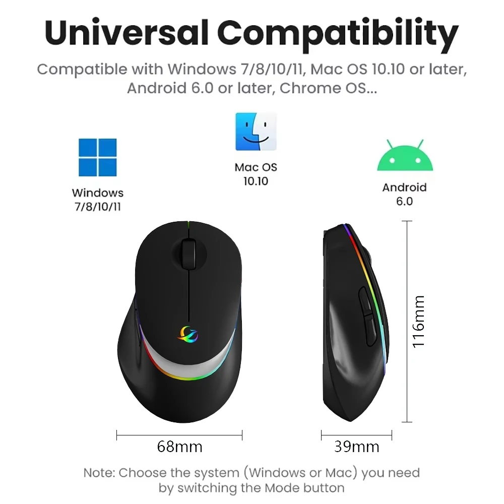 Dual-Mode Bluetooth 5.2 Mouse 2.4G Wireless Mouse 400mAh Rechargeable Silent LED Gaming Mice Laptop Tablet wireless mouse,gaming mouse,wireless gaming mouse
