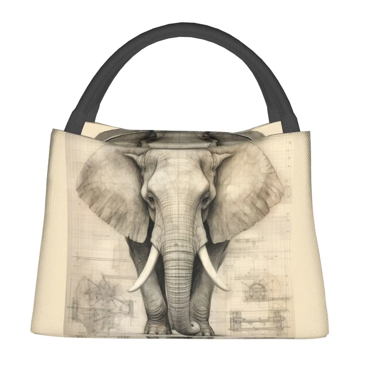 

Elephant Lunch Bag Pencil Drawing Fun Lunch Box For Adult Picnic Portable Zipper Cooler Bag Oxford Print Thermal Tote Handbags
