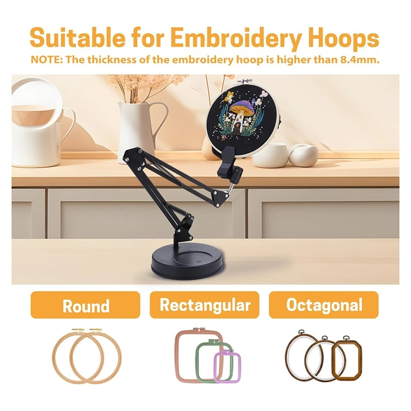 Embroidery Hoop Stand, Adjustable Embroidery Hoop Stand, Foldable Metal 360 Degree Rotation