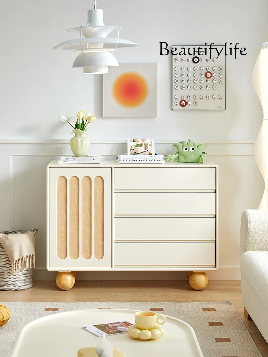 

Solid Wood Light Luxury Living Room Locker Bed Tail Simple White Cabinet Drawer Storage Four-Drawer Cabinet