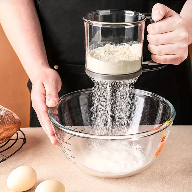 Semi-Automatic Flour Sifter With Hand Press Design Transparent Flour Sieve Non-stick Baking Tools Kitchen Gadgets Accessories 3