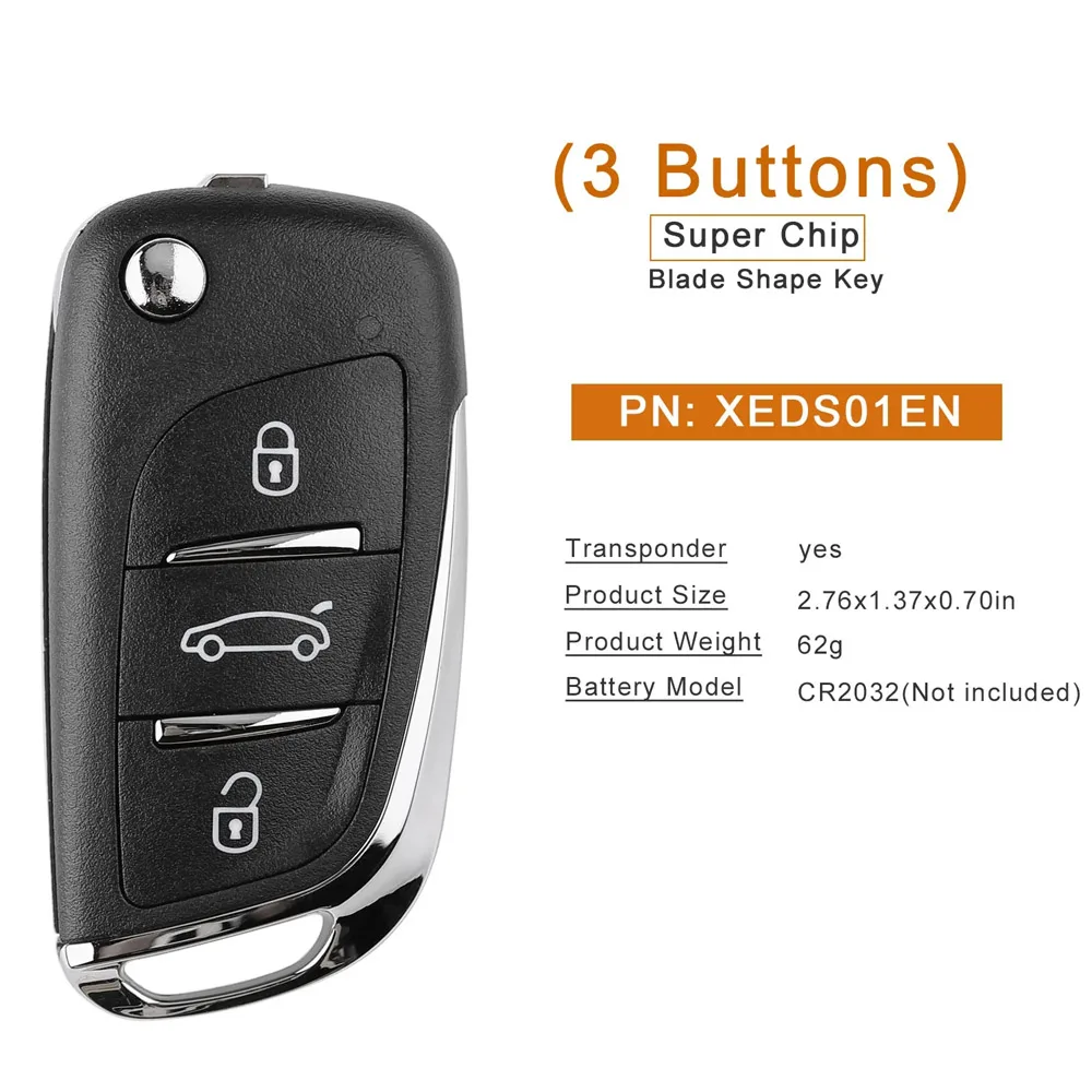 5 pz/lotto Xhorse XEDS01EN DS Style Super Remote 3 pulsanti serie XE con Transponder XT27 Super Chip integrato versione inglese
