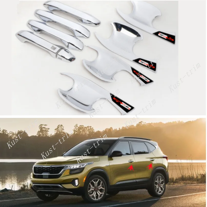 4PCS Red ABS Interior Door Handle Bowl Covers – Low-Version Fit For Toyota Tundra 2014–2021