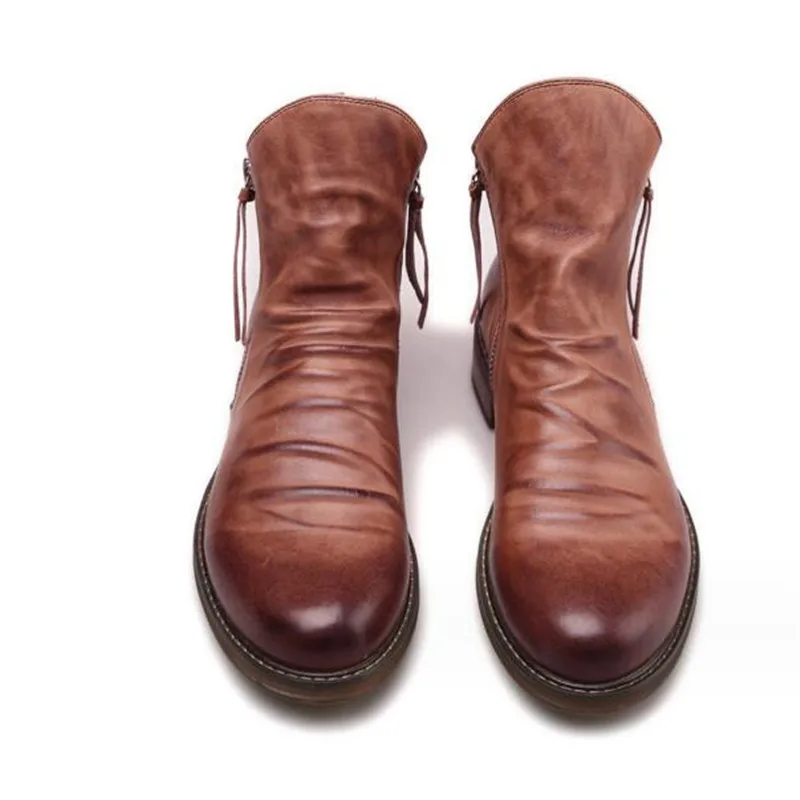 Autumn Winter Fashion Men's Shoes Boots Warm Leather Vintage Motorcycle Male Boots Riding Retro 2023 Tassels Zippers Men's Shoes