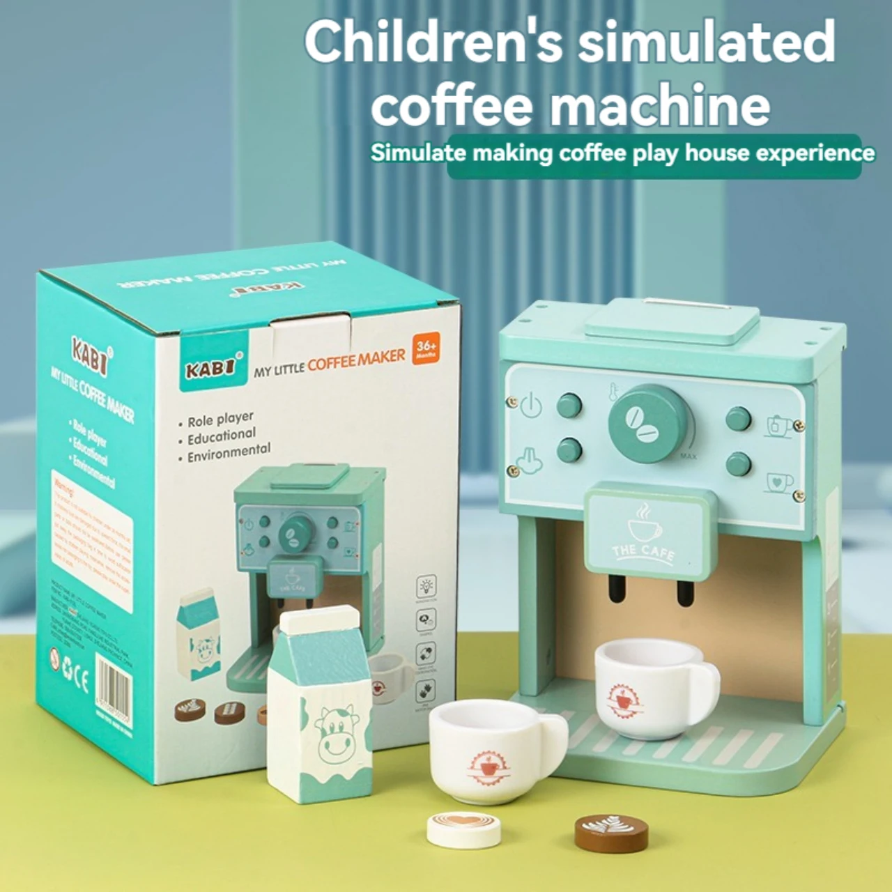 Kids Kitchen Toy Set Wooden Coffee Maker Set Simulation Cookie Pretend Play Educational Toys Gifts Girls Boys