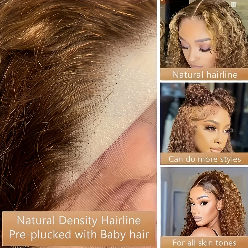 Deep Wave Highlight Ombre Lace Front Wigs Human Hair Bob 5x5 HD Transparent Lace Frontal Wigs P4/27 Deep Curly Wigs For Women