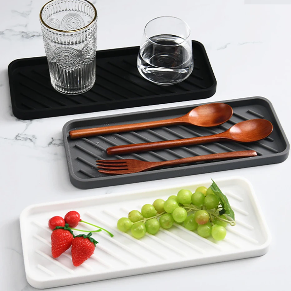 Description Picture 5 of itemCountertop Silicone Tray Kitchen Seasoning Bottle Storage Tray Bathroom Soap Bottle Toiletries Drain Pad