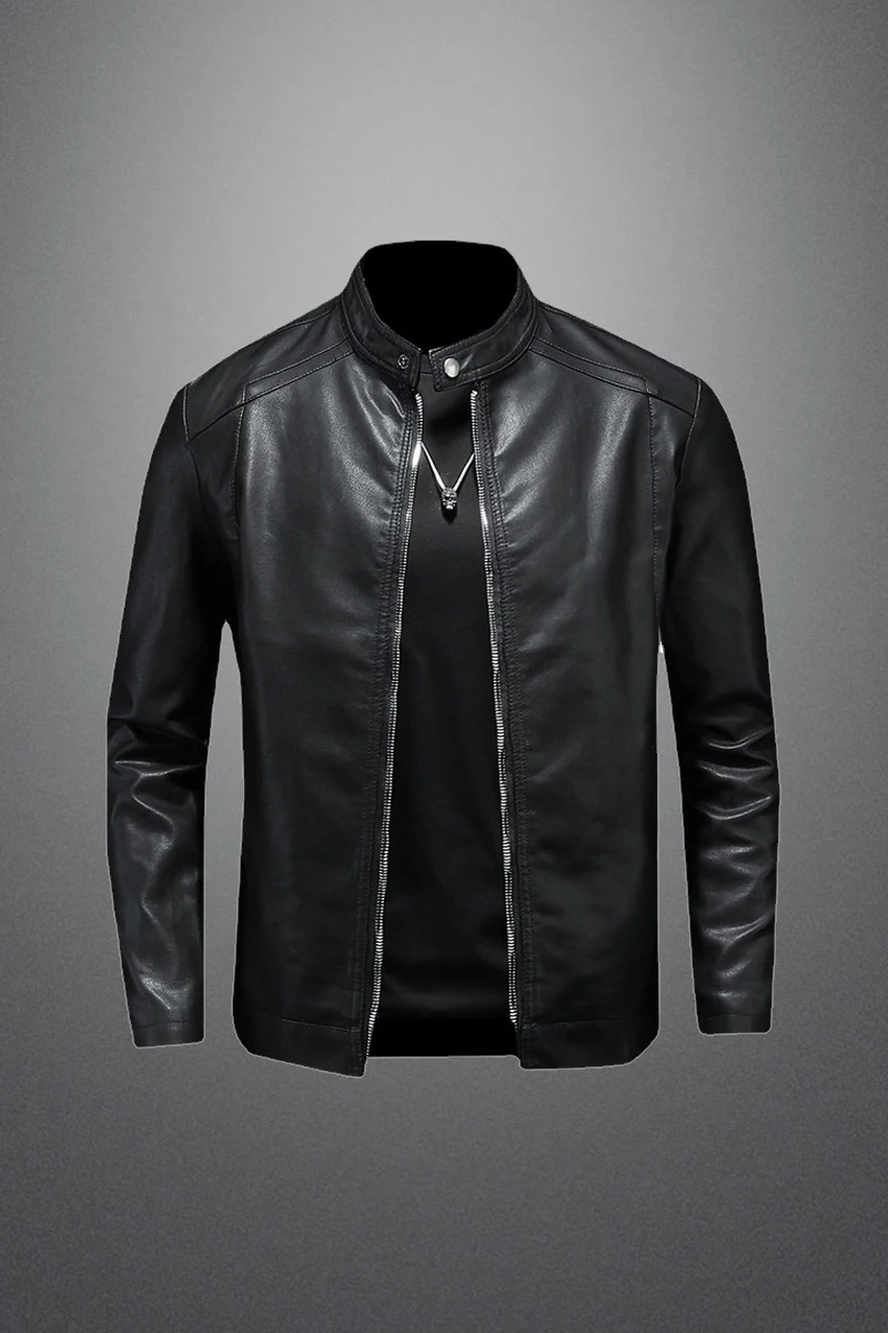 2024 Autumn Leather Jacket Men Stand Collar Slim Pu Leather Jacket Fashion Motorcycle Causal Coat Mens Moto Biker Leather Coat