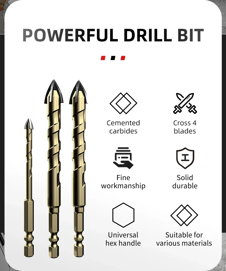 Overlord Drill Tile Bit High Hardness Glass Four Edge Drilling Drill Hole Opener Tile Concrete Wall Reaming Drill Bit Tools