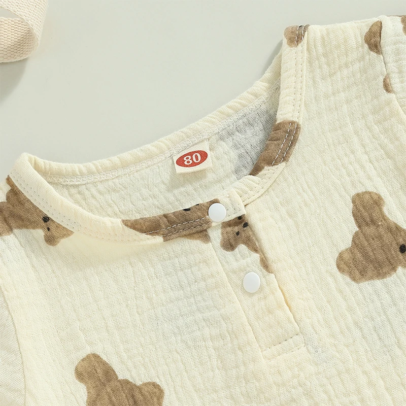 

Baby Boy Girls Summer Jumpsuit Casual Bear Print Round Neck Short Sleeve Romper for Toddler Newborn