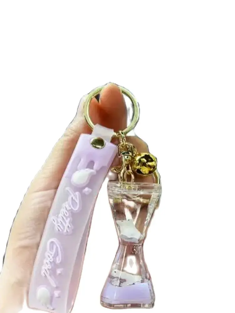 

10pcs/lot Liquid Keyring Glitter Hourglass Key Fob Backpack Pendant Couples Women Men hourglass key ring