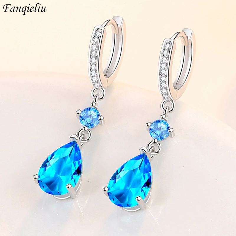 

Fanqieliu Stamp 925 Silver Needle Elegant Crystal Drop Earrings For Women Trendy Jewelry Girl Gift New FQL21400