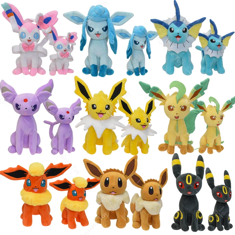 Pokemon Bigger Eevee Family Plush Umbreon Jolteon Vaporeon Flareon Sylveon Stand Stuffed Animal Plush Doll Toys Birthday Gifts dropshipping 6pcs baby kid plush cloth play game learn story family finger puppets toys