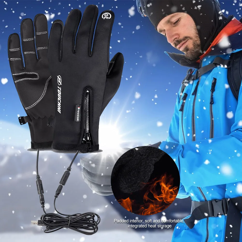 Gants thermiques chauffants pour écran tactile, gants de moto métropolitains, rechargeables par USB, cyclisme, course à pied, conduite, randonnée, marche