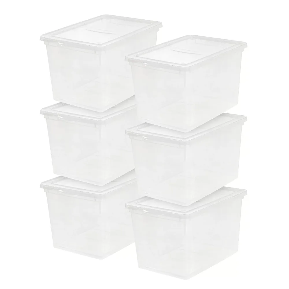 

68 Qt. (17 Gal.) Jumbo Plastic Stackable Closet Storage Box Useful Things for Home Clear Set of 6 Freight Free Organizer Boxes