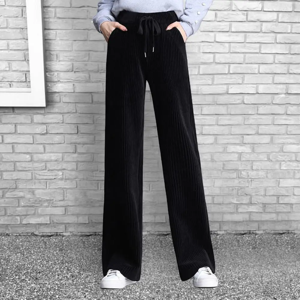 

Women Work Trousers Casual Wide-leg Pants Cozy Plush Women's Drawstring Sweatpants with High Waist Wide Leg for Warmth Comfort