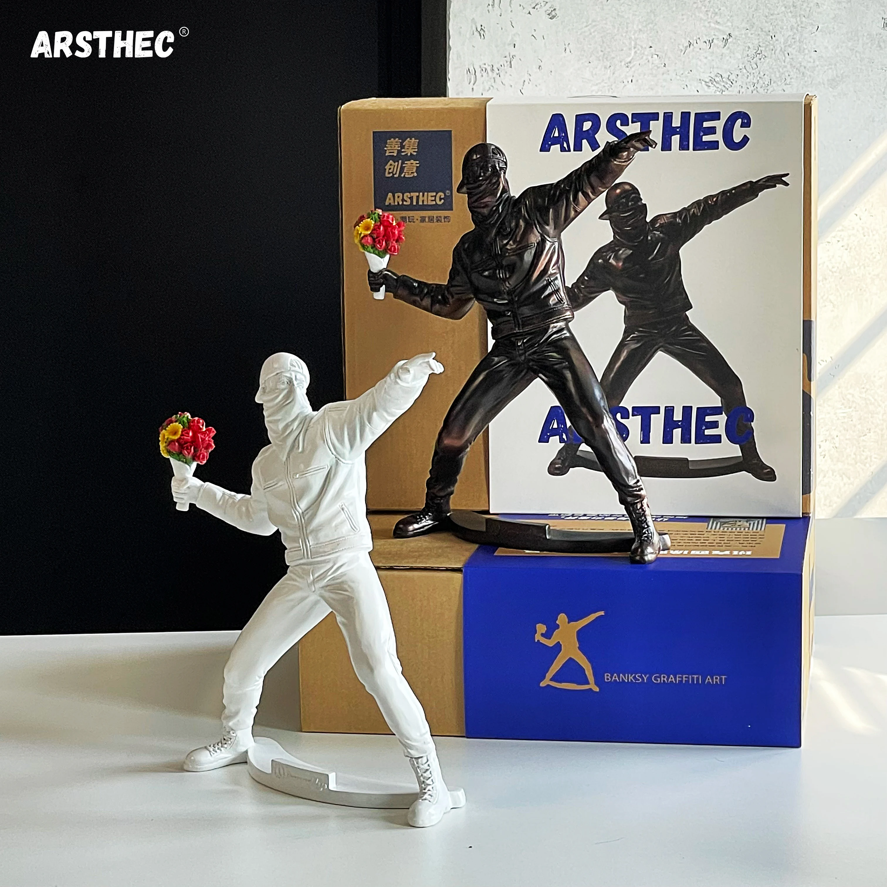 Banksy Bomber Flower Thrower Sculpture Action Figure Statue Desktop Accessories POP Art Ornaments Room Decor ornament crafts,action figure toy