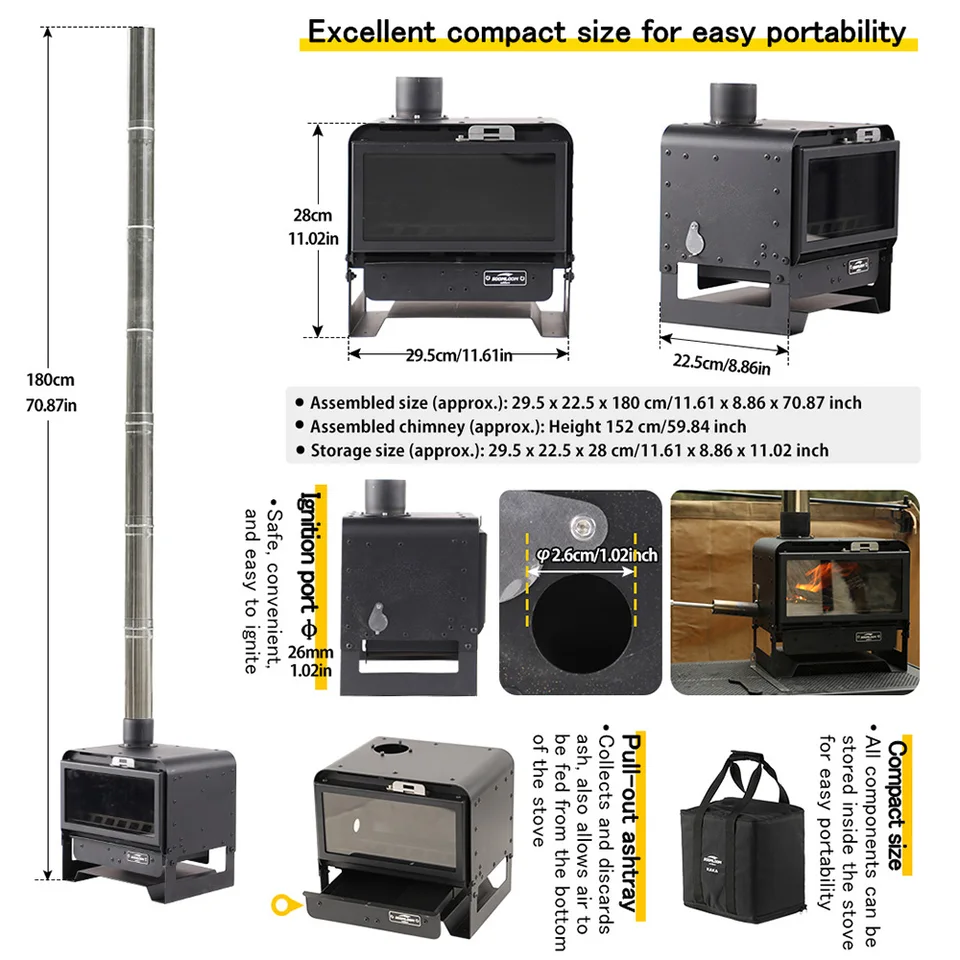 Soomloom 多機能薪ストーブ KAKA ブラック キャンプ暖炉 テント暖房