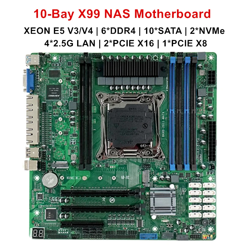 xeone5 2699v4 ×2 c612マザーDDR4 32gbecc 10ベイX99 NASマザーボード XEON E5-2699 2695 V4 C612 6*DDR4 V10