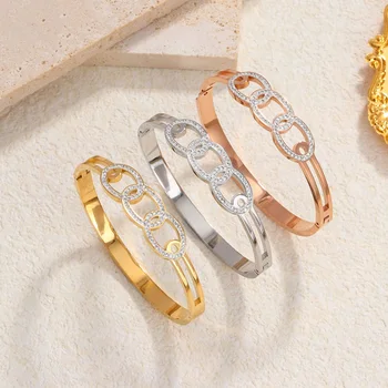 스테인리스강 중공 원형 질감 오픈 팔찌, 고급스러운 힙합 스타일, 남자 친구 생일 선물에 적합