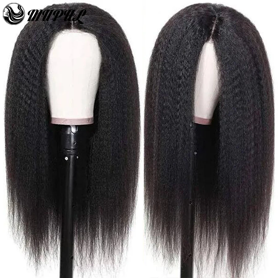 

Kinky Straight Lace Front Wig Synthetic Wigs For Black Women With baby Hair 26in Yaki Straight Natural Frontal Hair 250 Density