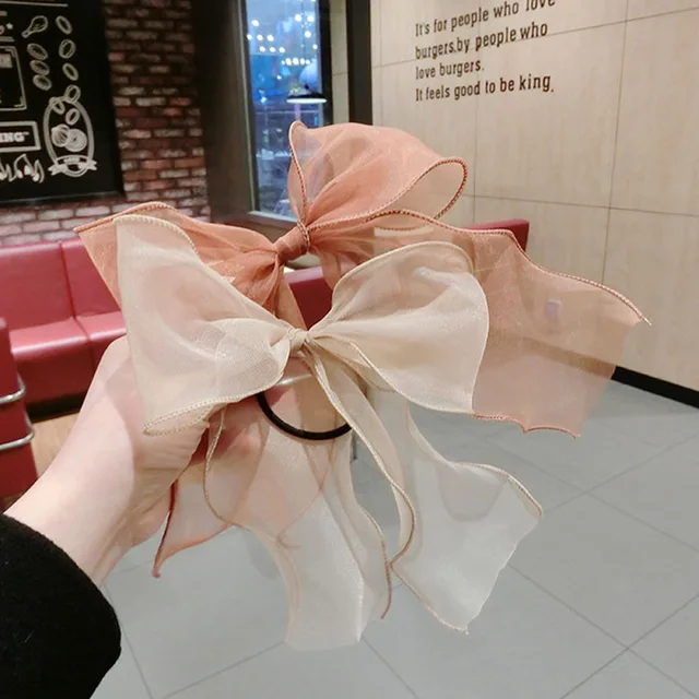 New Korean Bow Ribbon Elastic Hair Bands Women Elegant Hair Rope Elastic Ring Ties Headwear Girls Hair Accessories 2