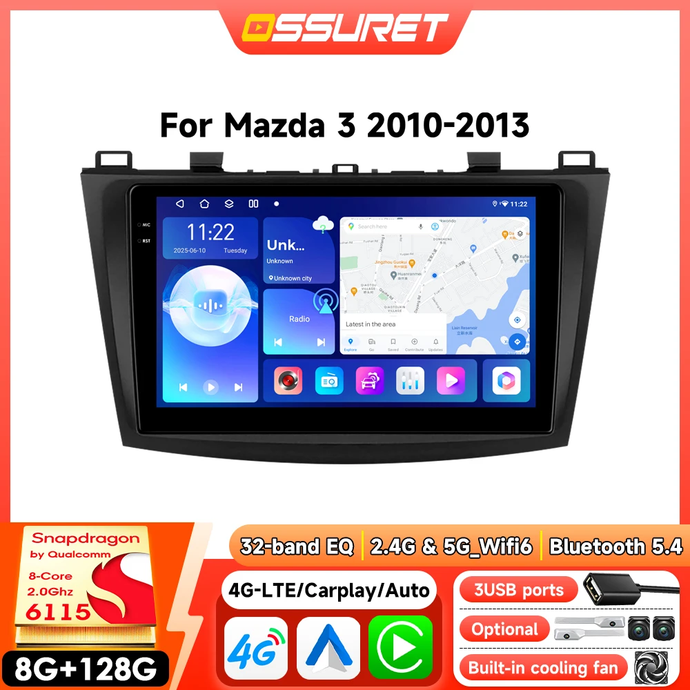 Reproductor de Radio para Auto Android 2Din para Mazda 3 II Mazda3 BL 2010-2013, Carplay Inalámbrico, GPS, Reproductor Multimedia de Video para Auto, Estéreo, Cámara de 360° 1