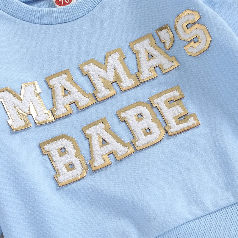 

Newborn Baby Girl Boy Outfit Mama s Babe Chenille Long Sleeve Crewneck Sweatshirt Shirt Pullover Fall Winter Clothes