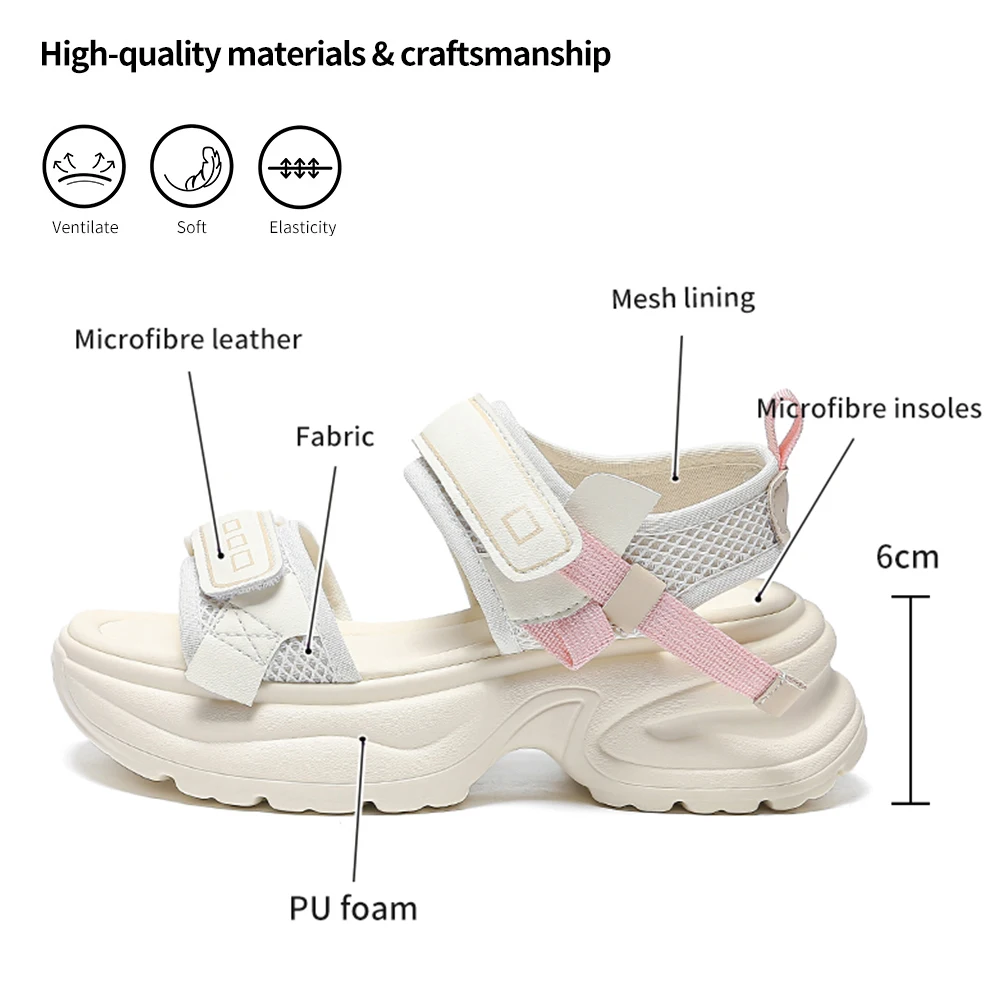 SOMILISS Women Chunky Platform Sandals Microfiber Leather Fabric Outdoor Beach Summer Fashion Causal Sandals