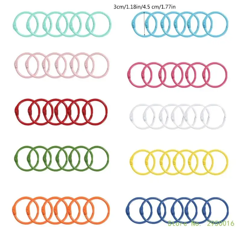 금속 바인더 제본 반지, 30mm, 45mm 키체인, 종이 반지, 느슨한 잎, 학교 노트북 반지, 60 개